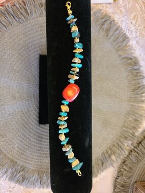 Handmade Turquoise, Jasper &red Coral Bracelet